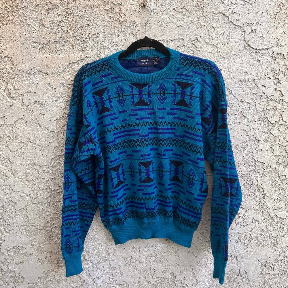 Vintage Wrangler Southwestern Geometric Aztec Sweater Mens Large